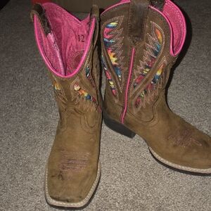 Ariat Kids Brown Boots with Pink Accents